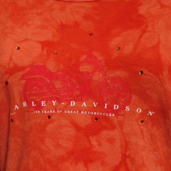 HARLEY-DAVIDSON ♡ Sweet Vintage Orange Tie Dye Embellished Bling H-D Top M - Picture 5 of 17